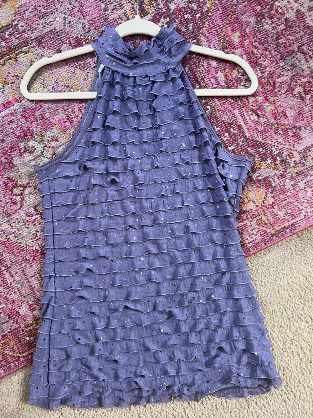 Vintage Y2K Studio Y Periwinkle Tiered Ruffle Sequin Halter Top M